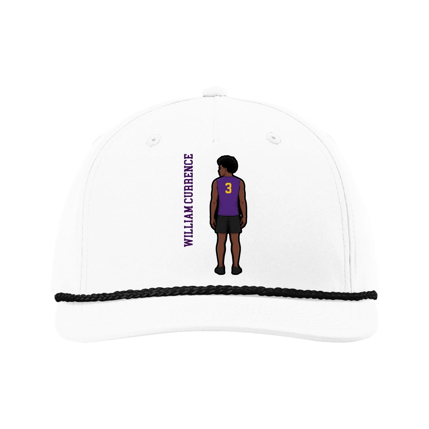 Five-Panel Classic Rope Cap — Name Vertical in White