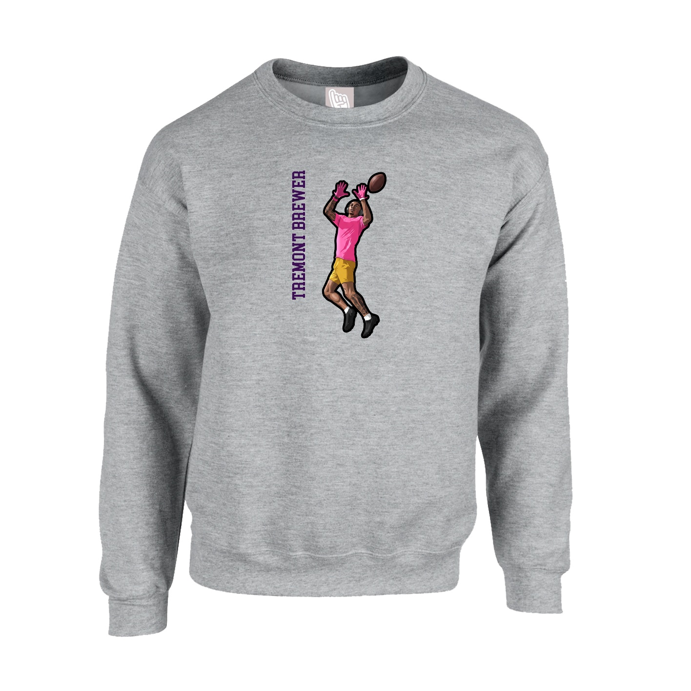 Fleece Crew — Name Vertical in Grey