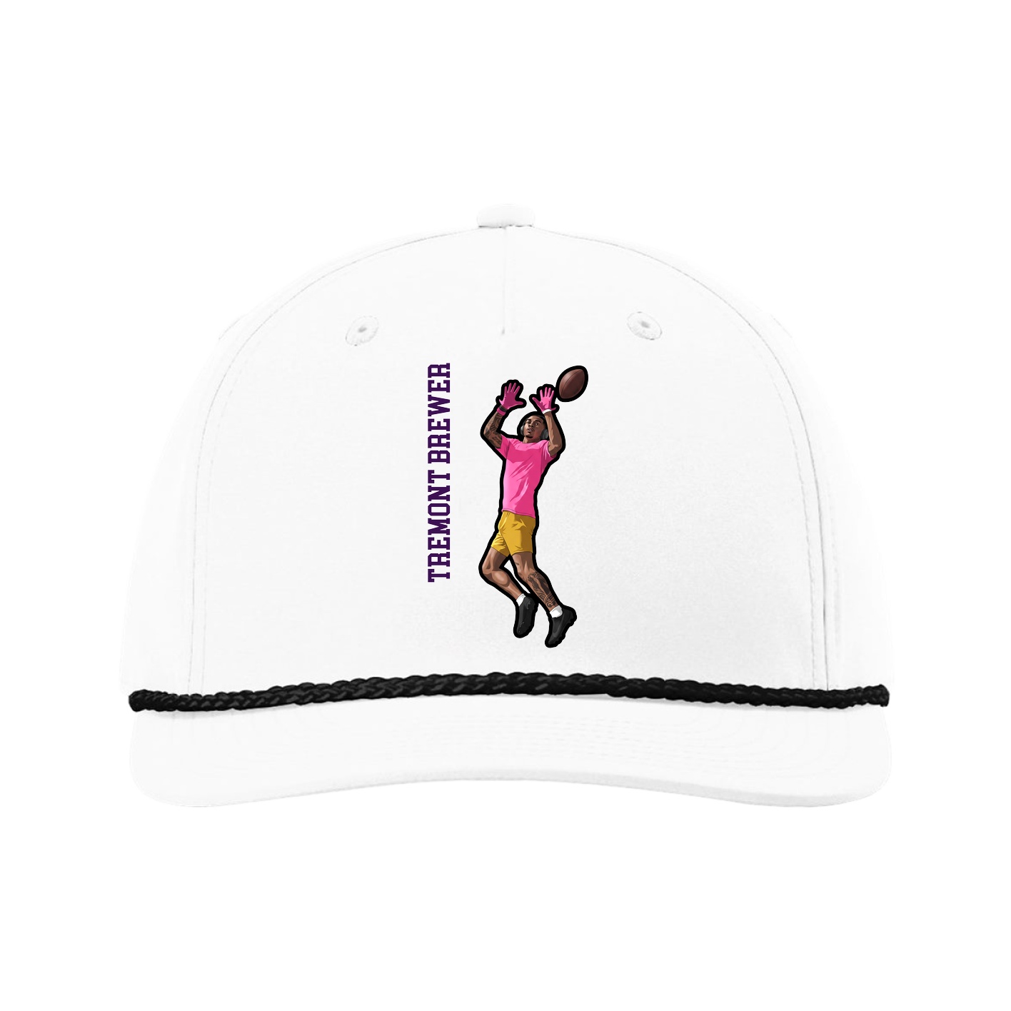 Five-Panel Classic Rope Cap — Name Vertical in White