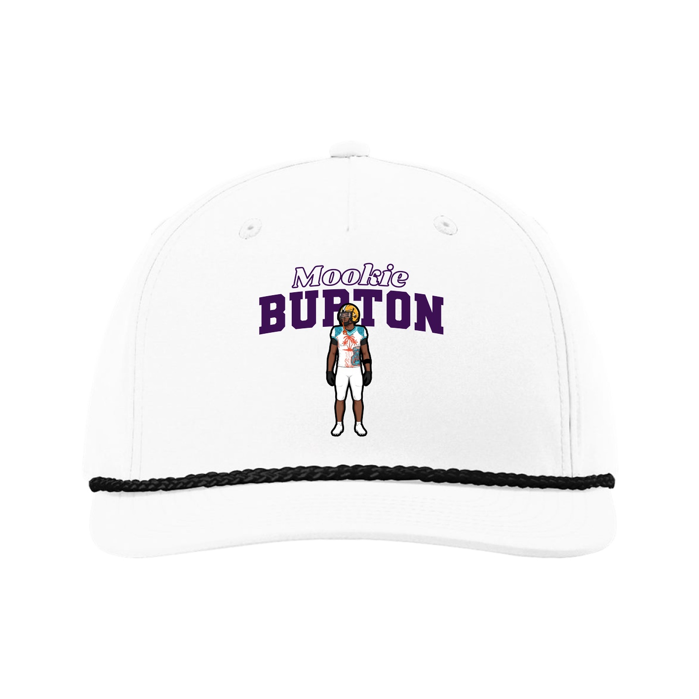Five-Panel Classic Rope Cap — Name Arch in White
