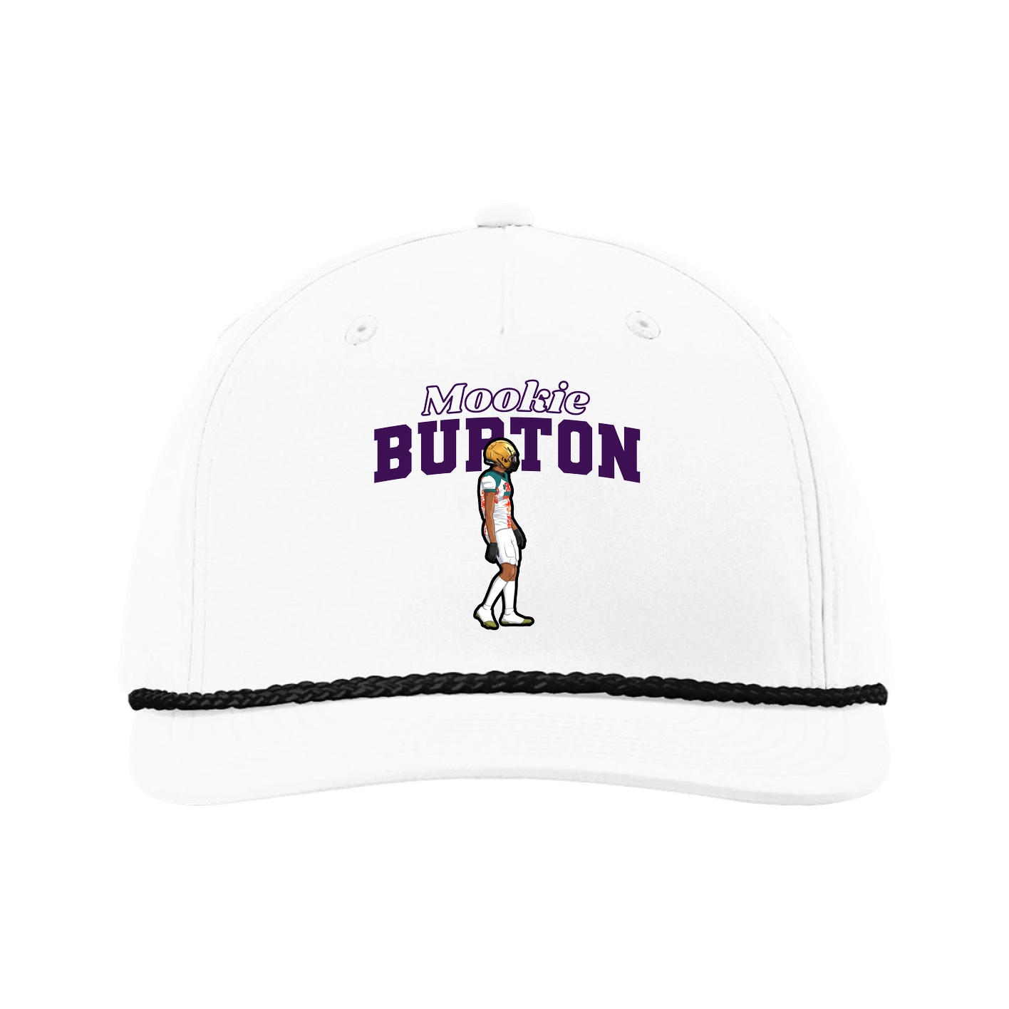 Five-Panel Classic Rope Cap — Name Arch in White
