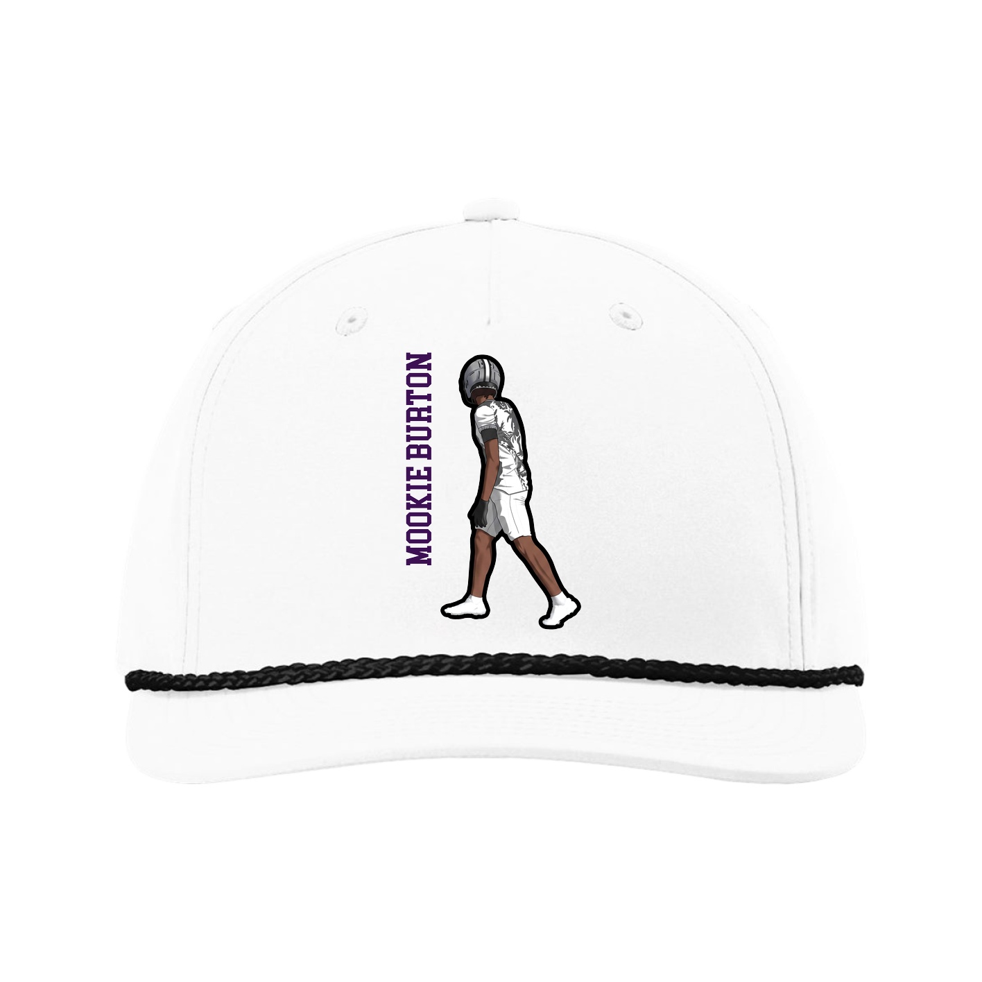 Five-Panel Classic Rope Cap — Name Vertical in White