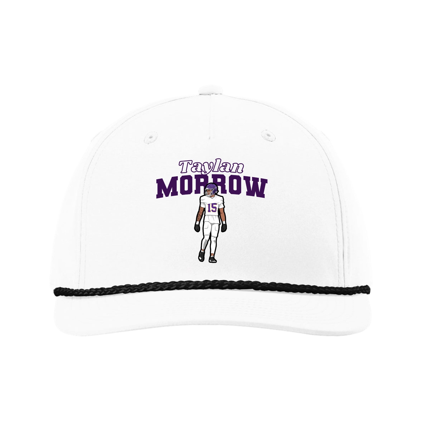 Five-Panel Classic Rope Cap — Name Arch in White