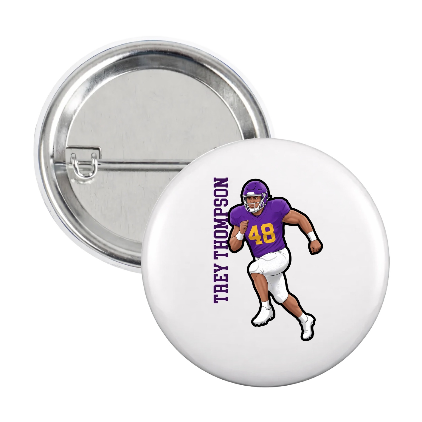 Game Day Button — Name Vertical in White
