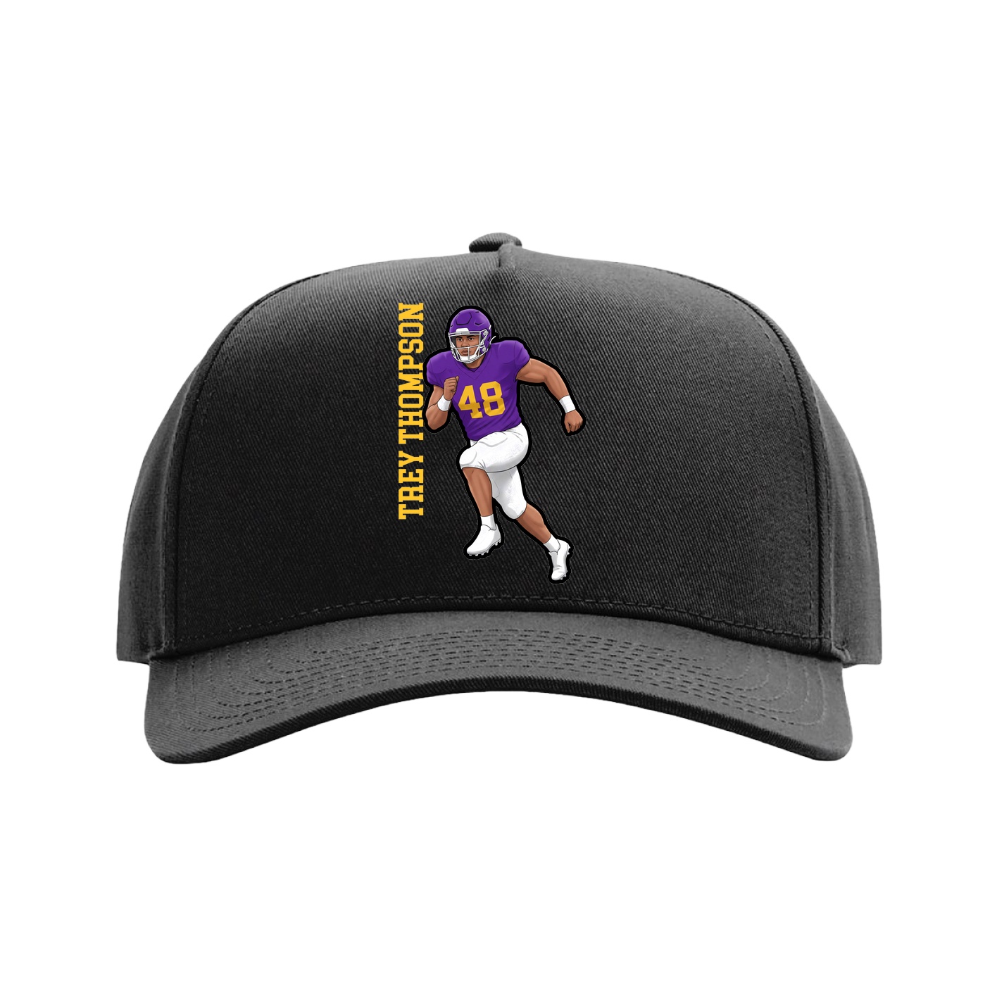 Full Fabric Five-Panel Champ Cap — Name Vertical in Black