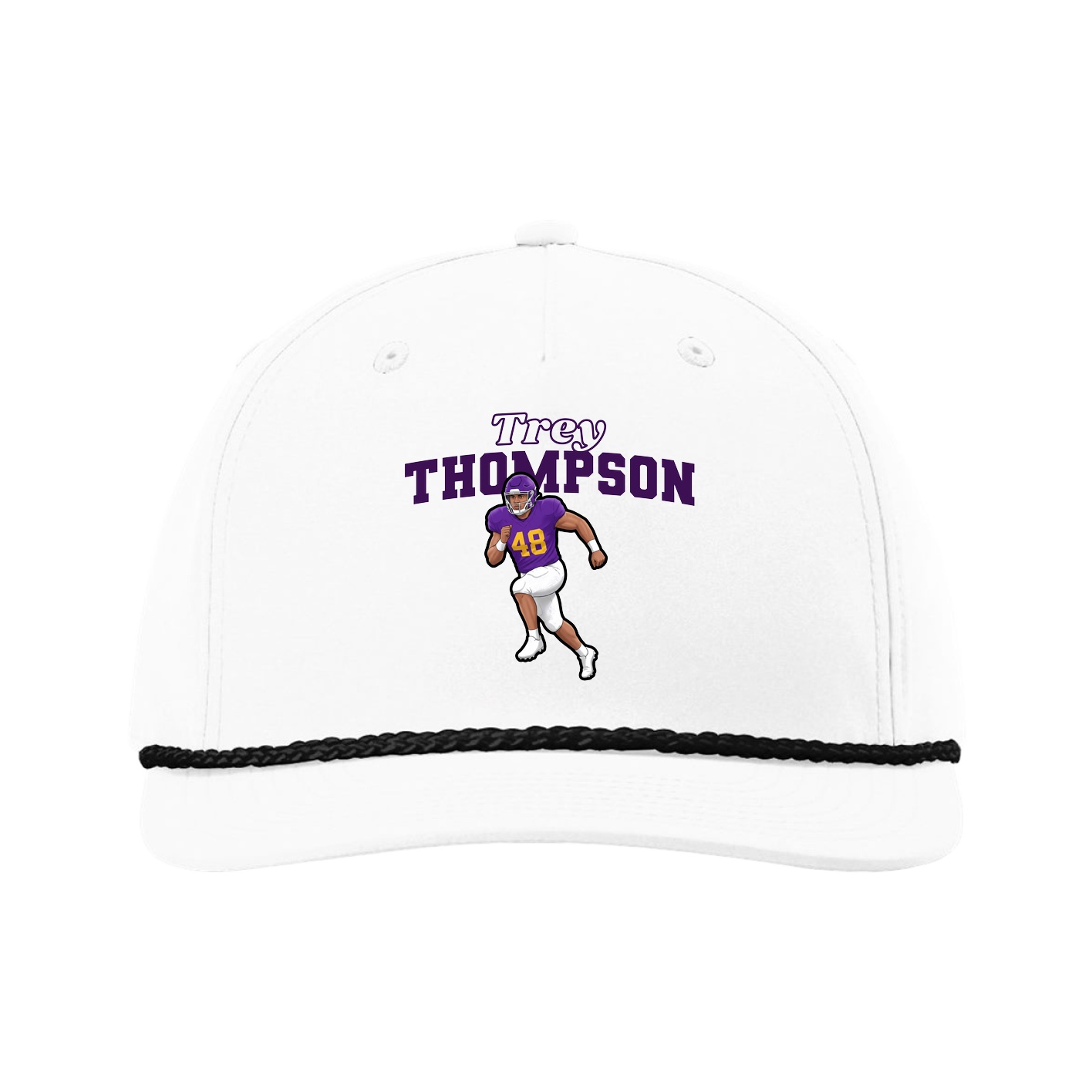 Five-Panel Classic Rope Cap — Name Arch in White