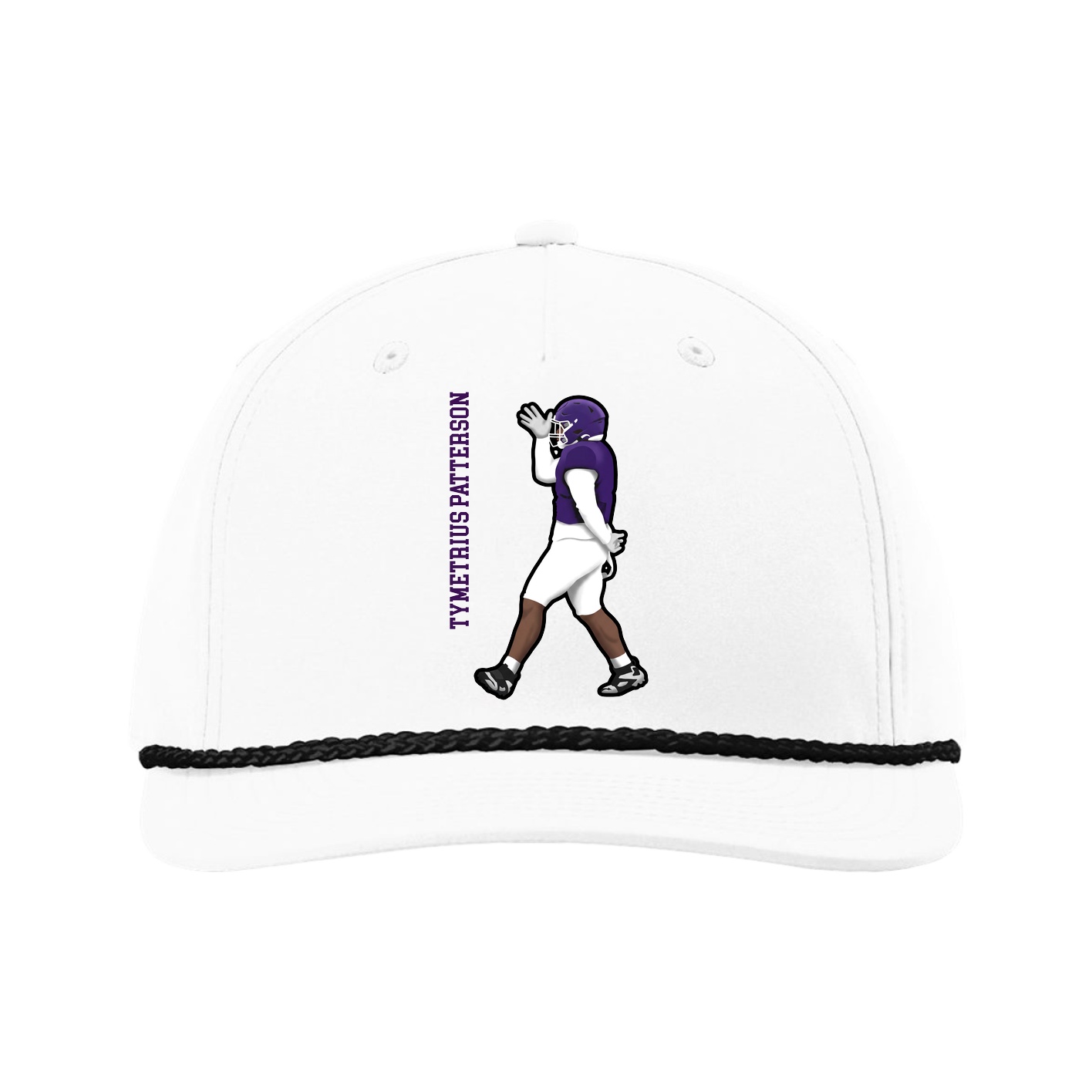 Five-Panel Classic Rope Cap — Name Vertical in White
