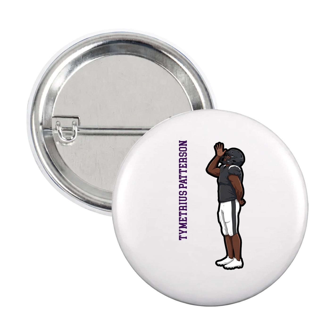 Game Day Button — Name Vertical in White
