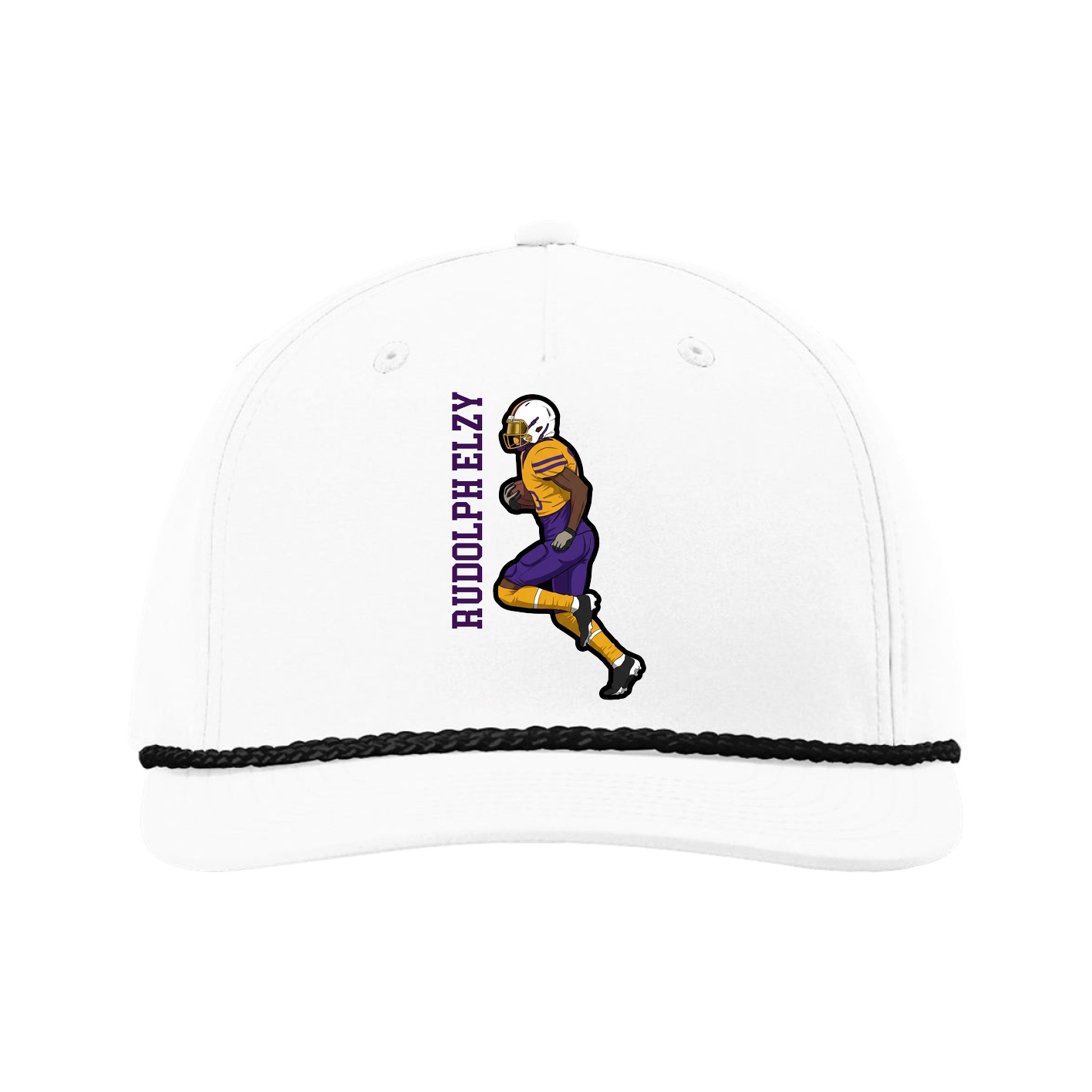 Five-Panel Classic Rope Cap — Name Vertical in White