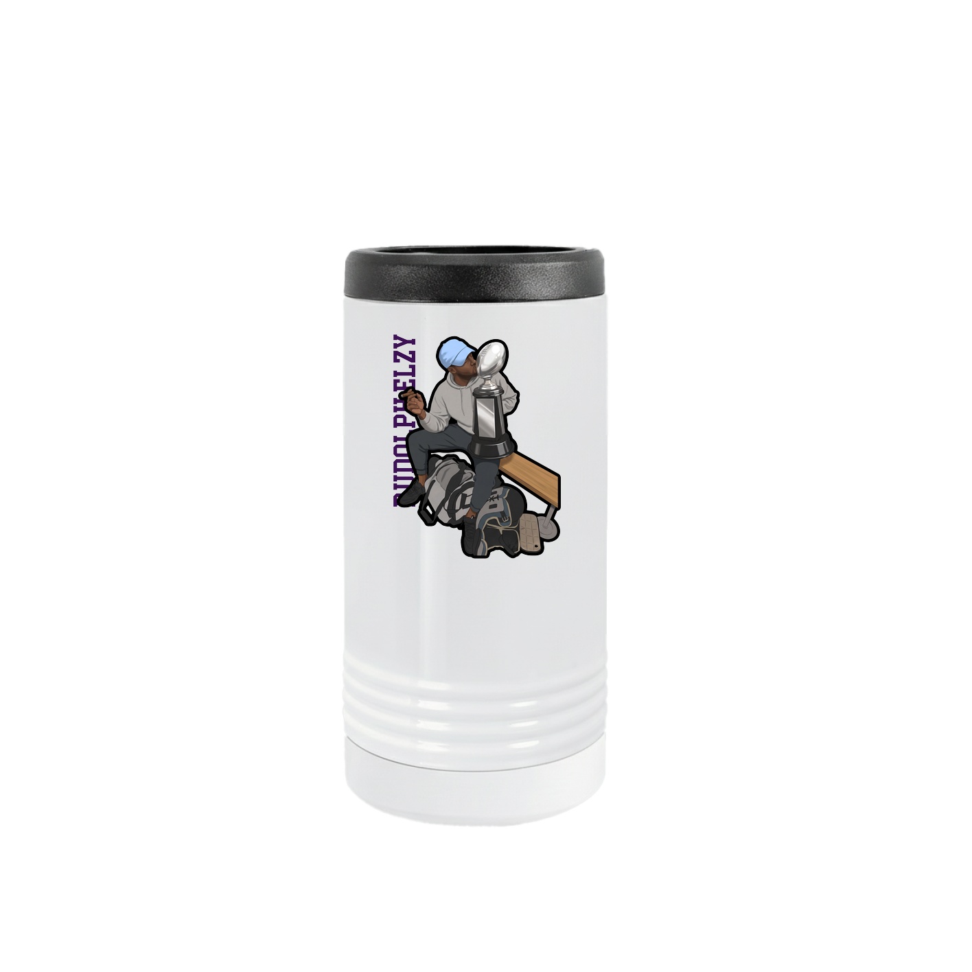 Slim Beverage Holder — Name Vertical in White