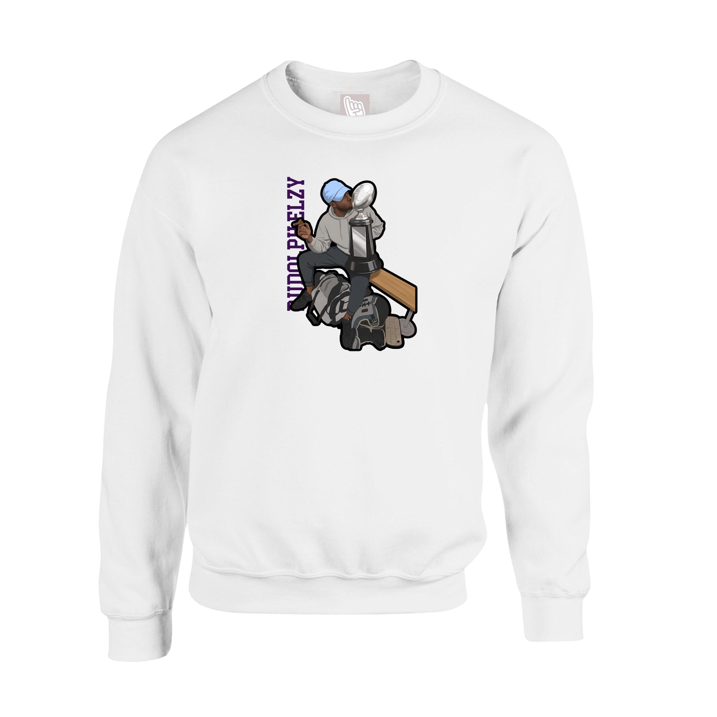 Fleece Crew — Name Vertical in White