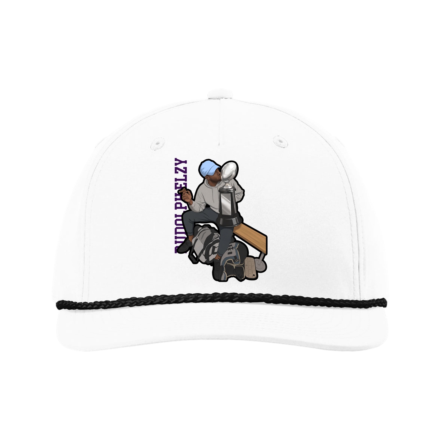 Five-Panel Classic Rope Cap — Name Vertical in White
