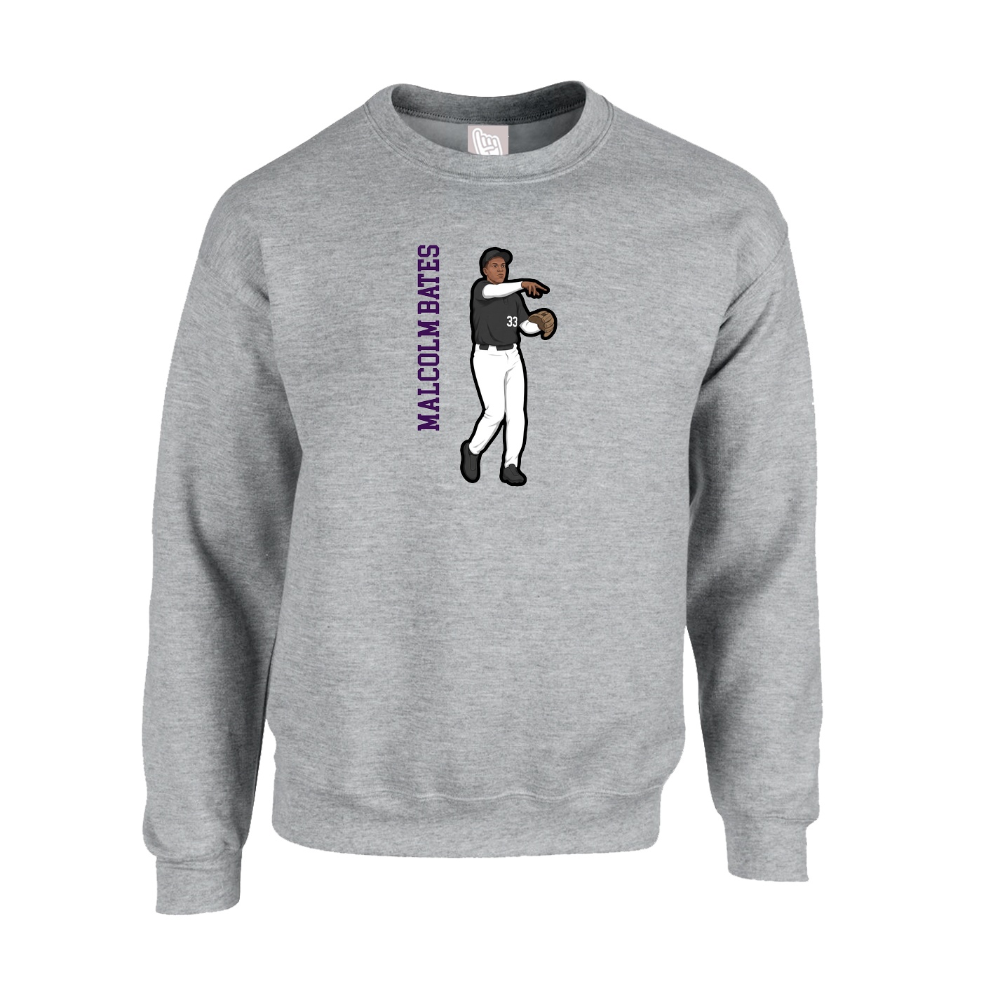 Fleece Crew — Name Vertical in Grey