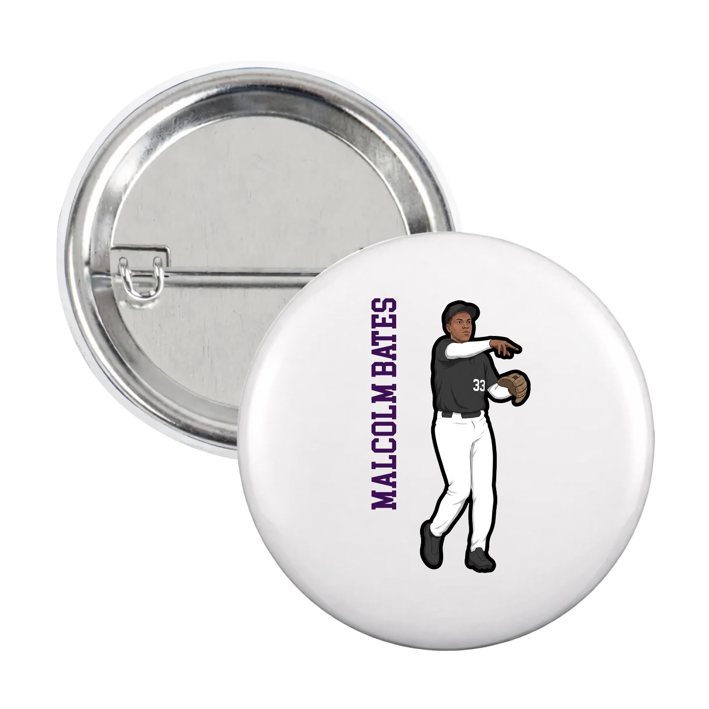 Game Day Button — Name Vertical in White