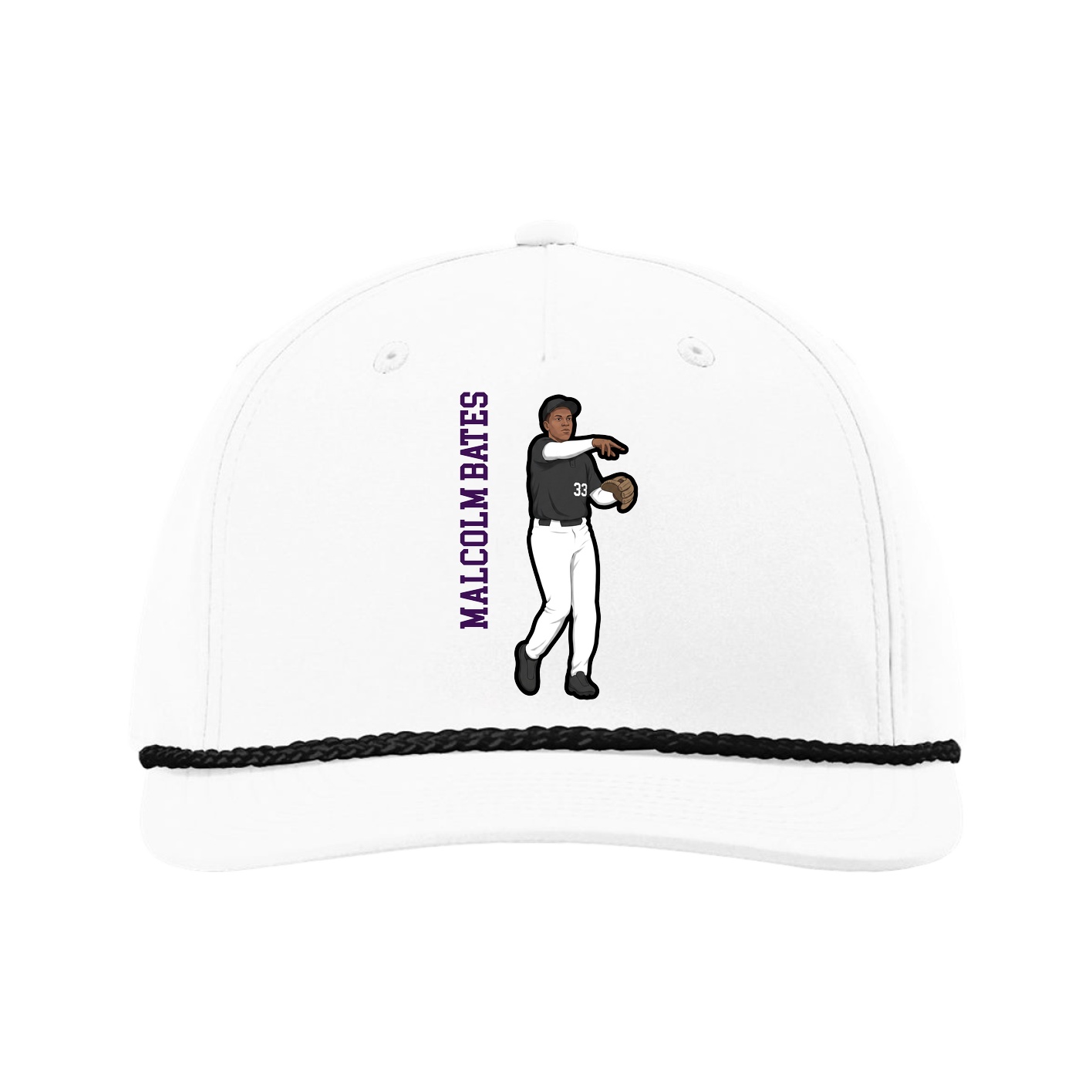 Five-Panel Classic Rope Cap — Name Vertical in White