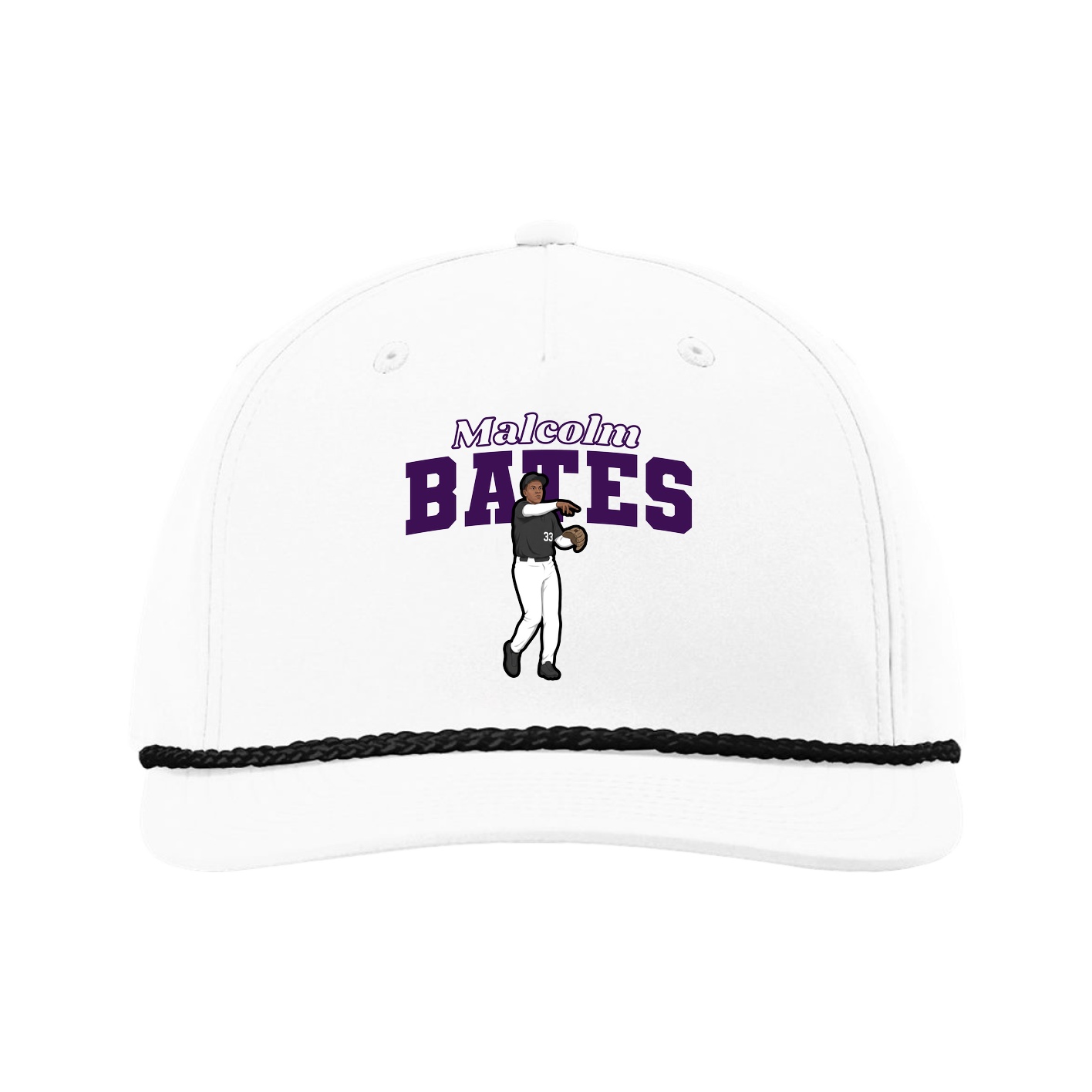 Five-Panel Classic Rope Cap — Name Arch in White