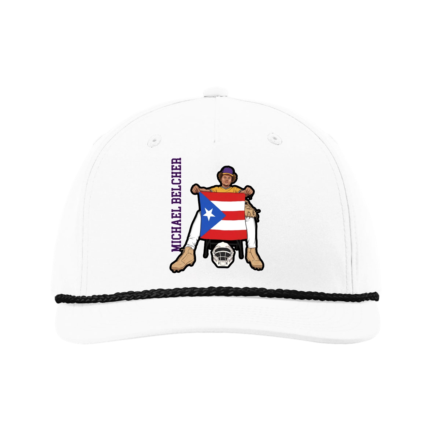 Five-Panel Classic Rope Cap — Name Vertical in White