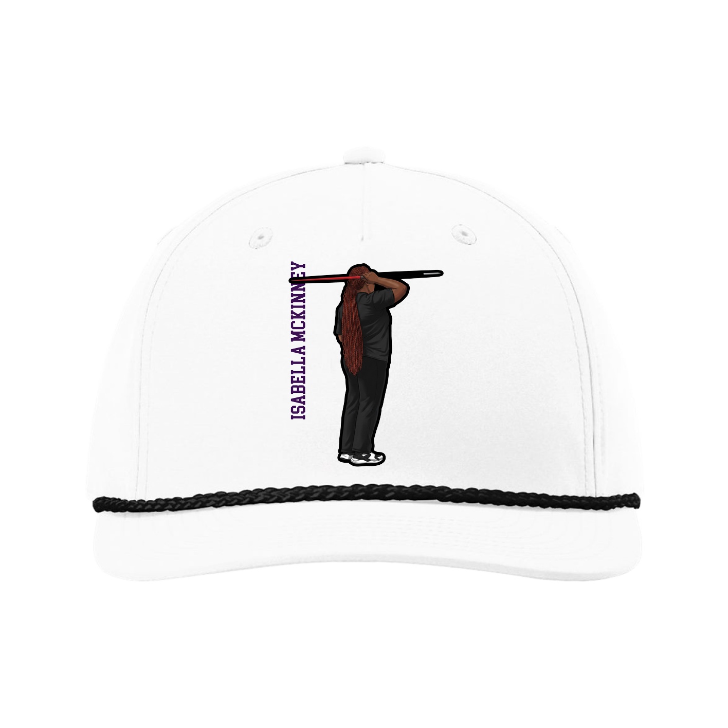 Five-Panel Classic Rope Cap — Name Vertical in White