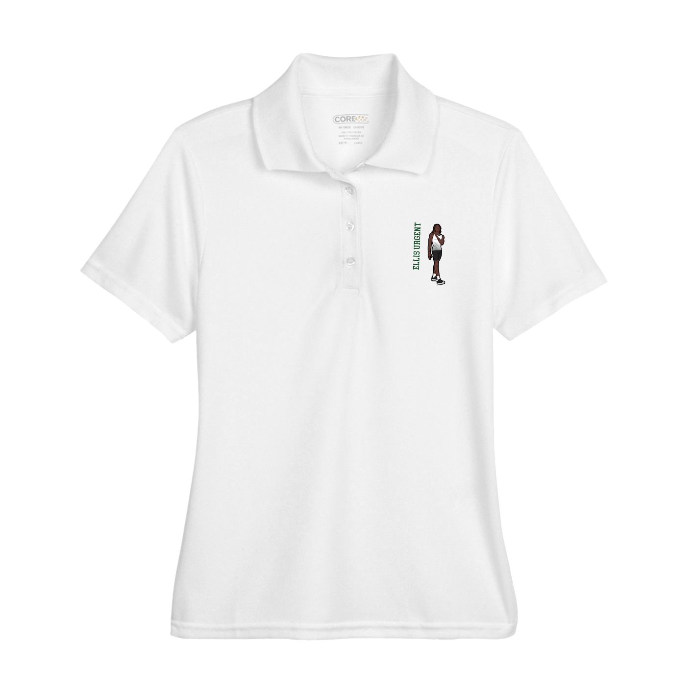 Womens Performance Polo — Name Vertical in White
