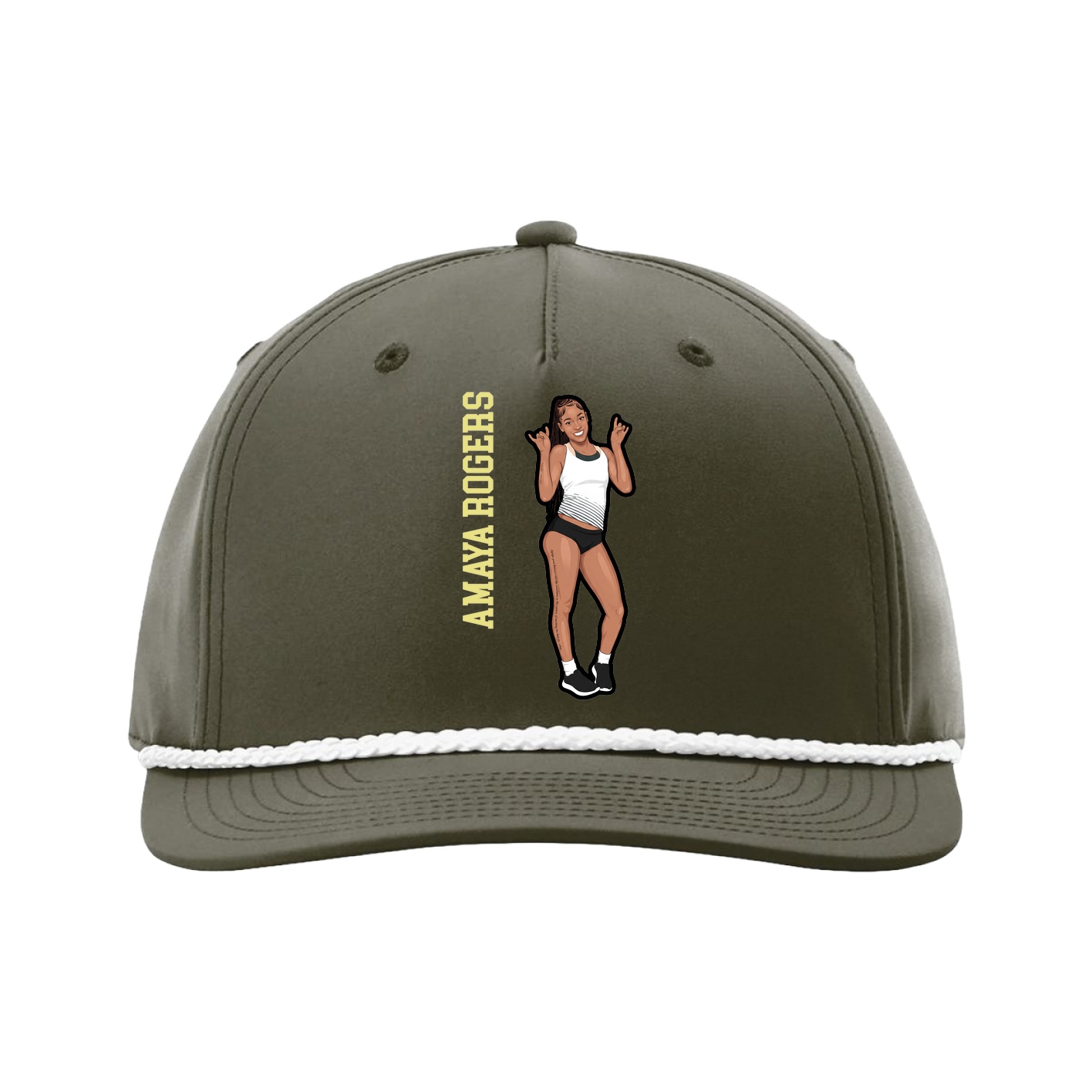 Five-Panel Classic Rope Cap — Name Vertical in Green