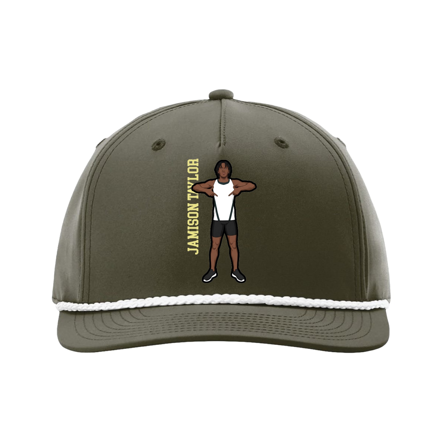 Five-Panel Classic Rope Cap — Name Vertical in Green