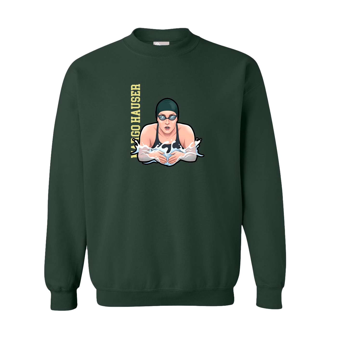 Fleece Crew — Name Vertical in Green