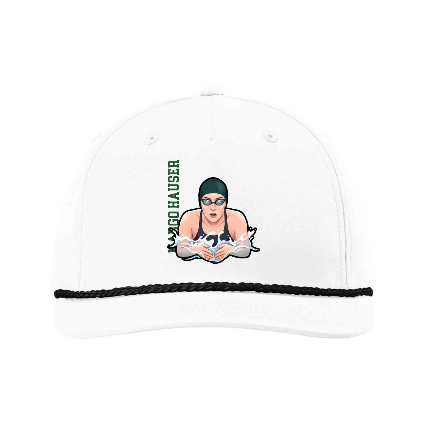 Five-Panel Classic Rope Cap — Name Vertical in White