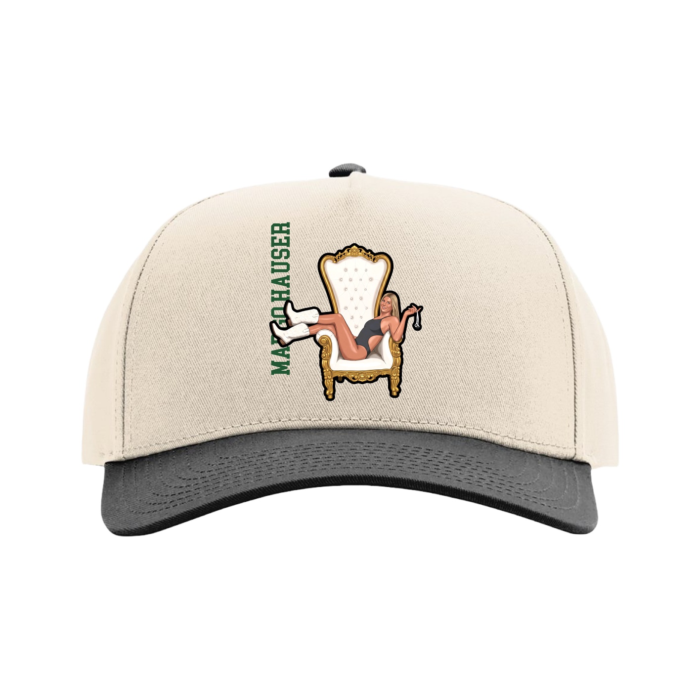 Full Fabric Five-Panel Champ Cap — Name Vertical in Cream/Black