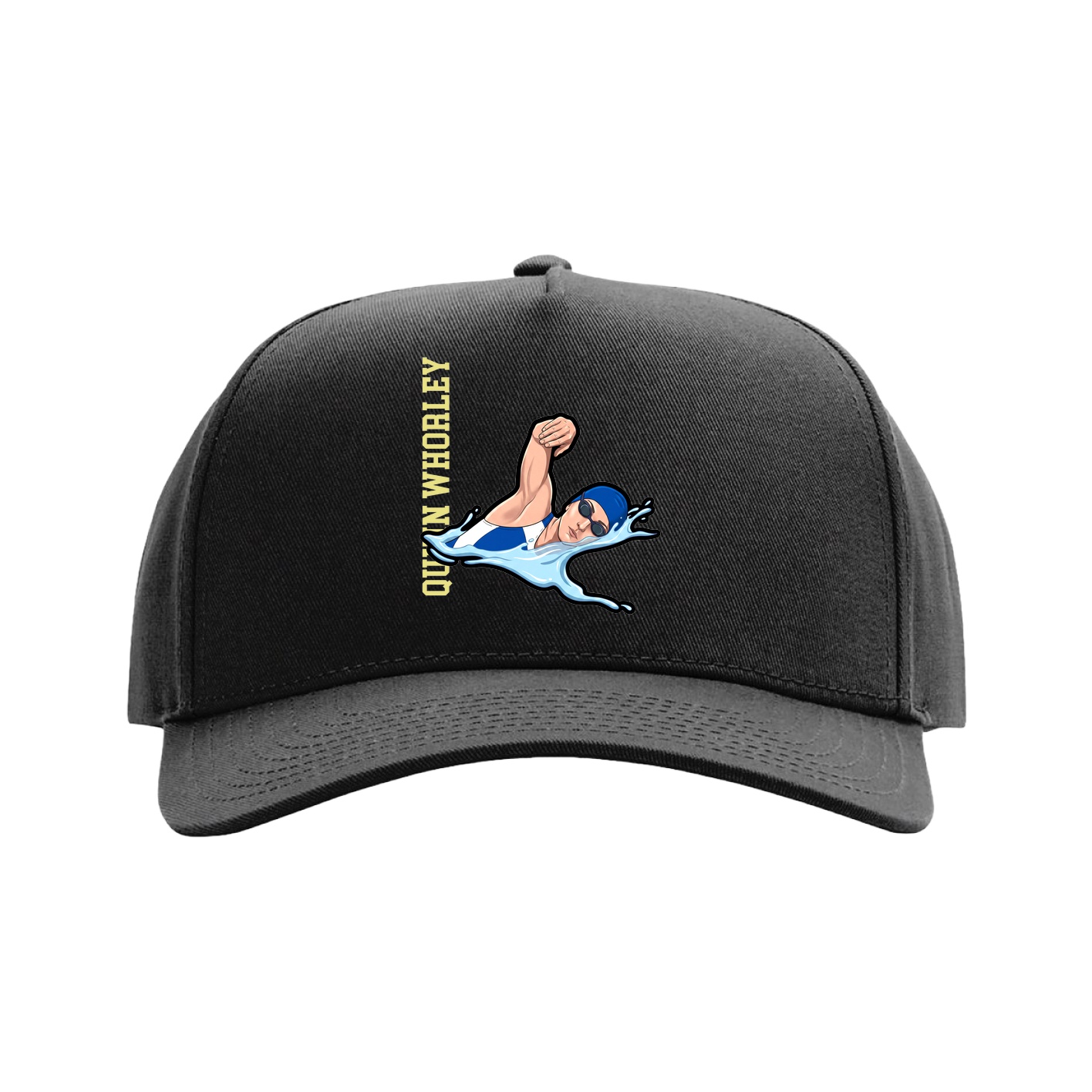 Full Fabric Five-Panel Champ Cap — Name Vertical in Black