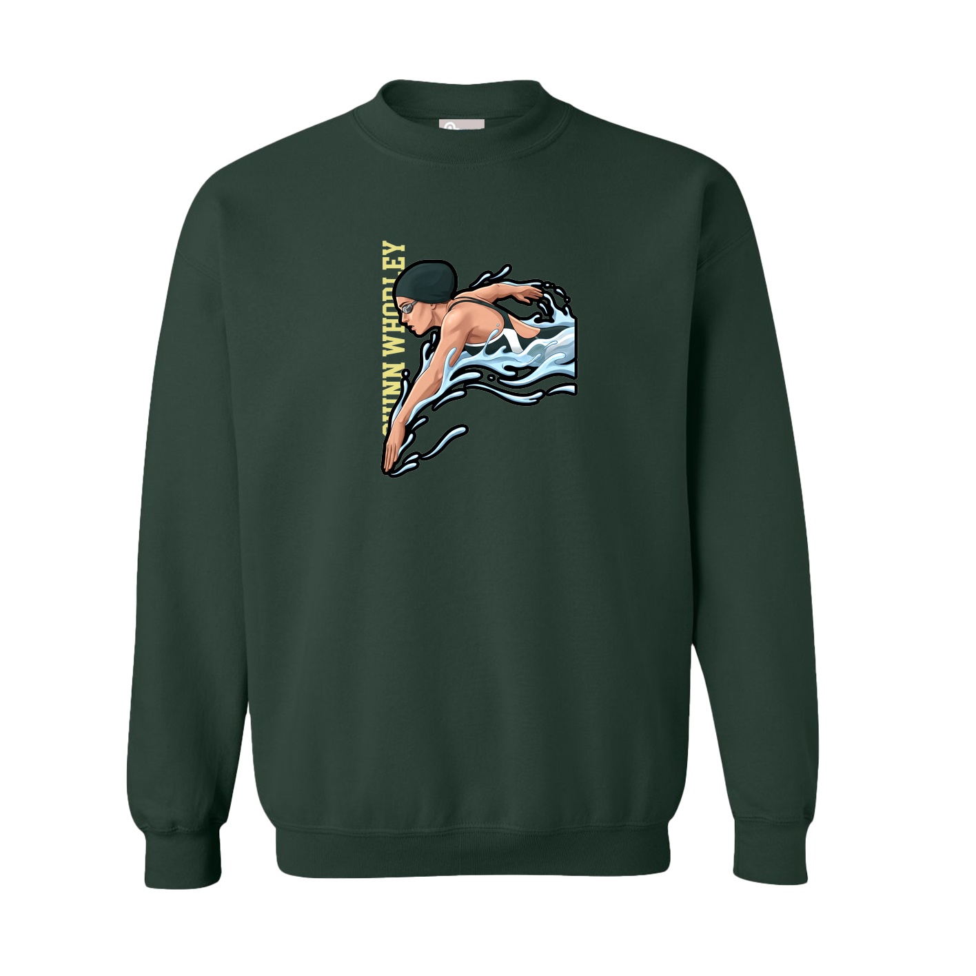 Fleece Crew — Name Vertical in Green