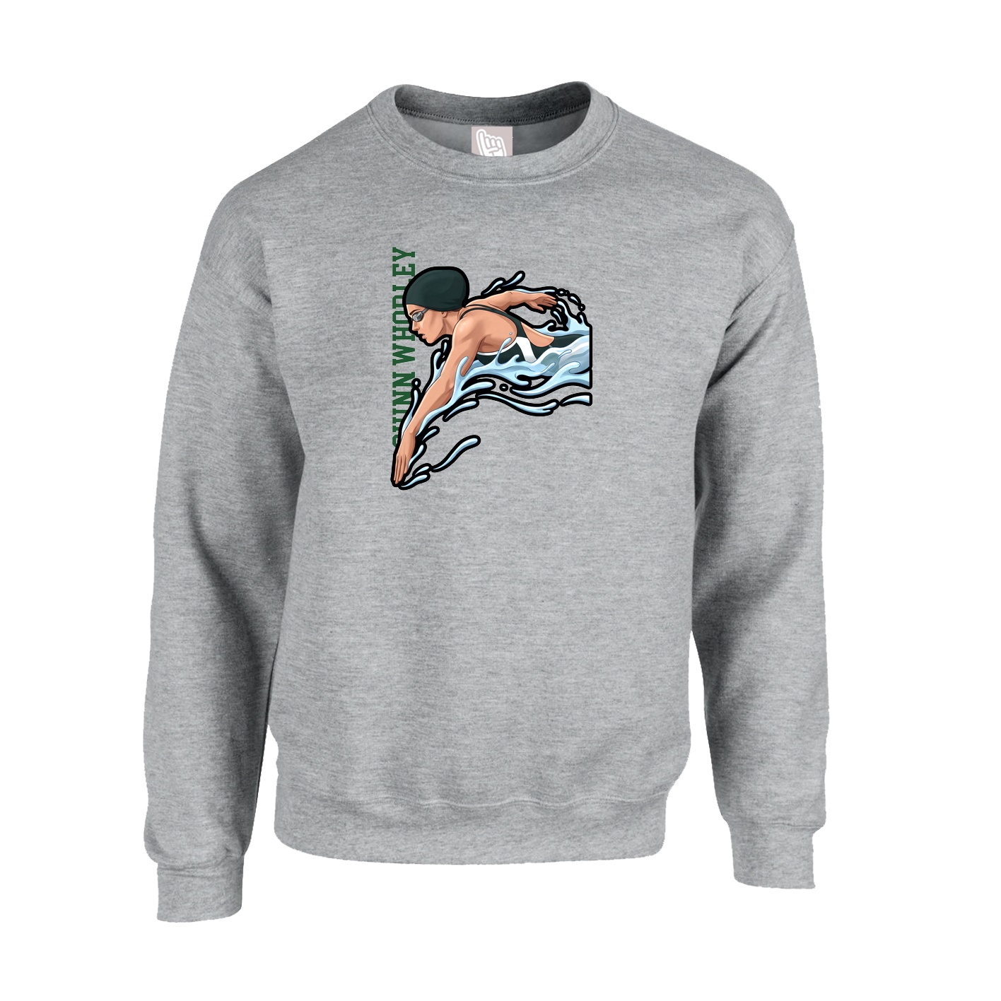 Fleece Crew — Name Vertical in Grey