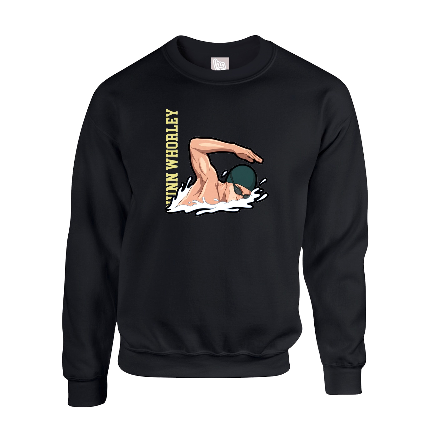 Fleece Crew — Name Vertical in Black
