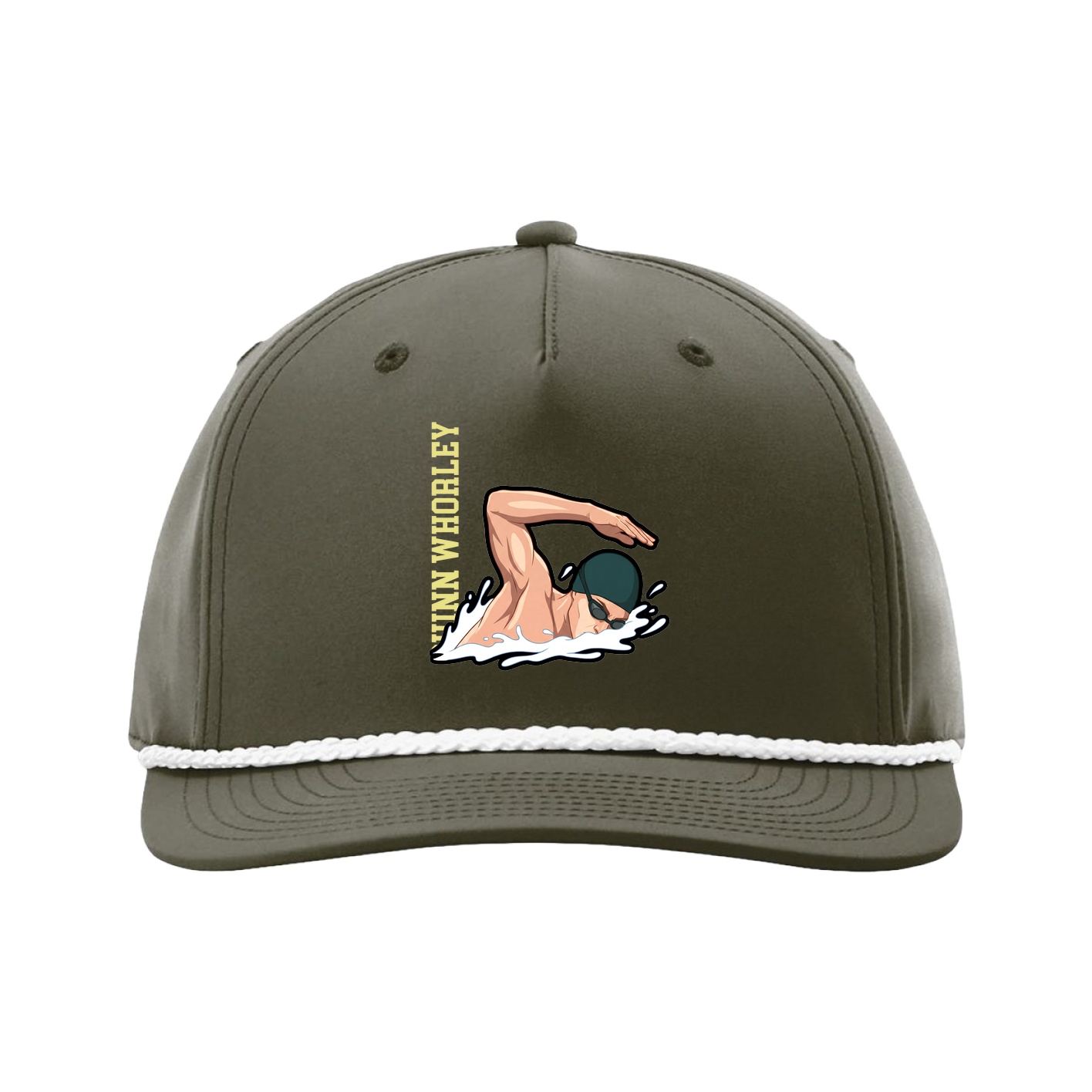 Five-Panel Classic Rope Cap — Name Vertical in Green