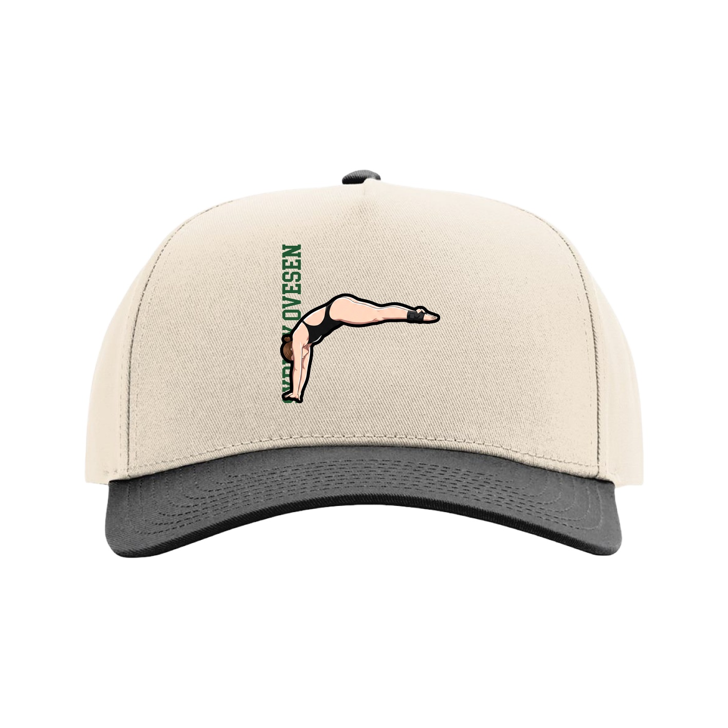 Full Fabric Five-Panel Champ Cap — Name Vertical in Cream/Black