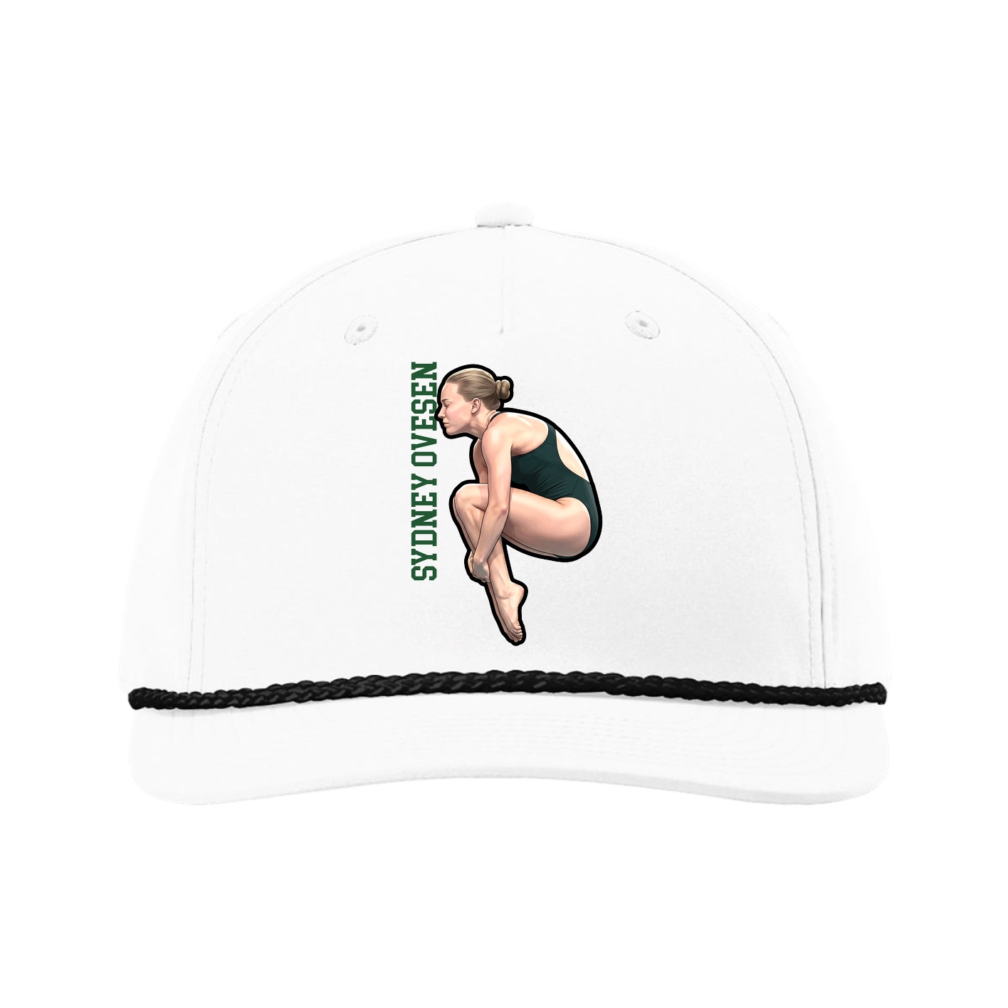 Five-Panel Classic Rope Cap — Name Vertical in White