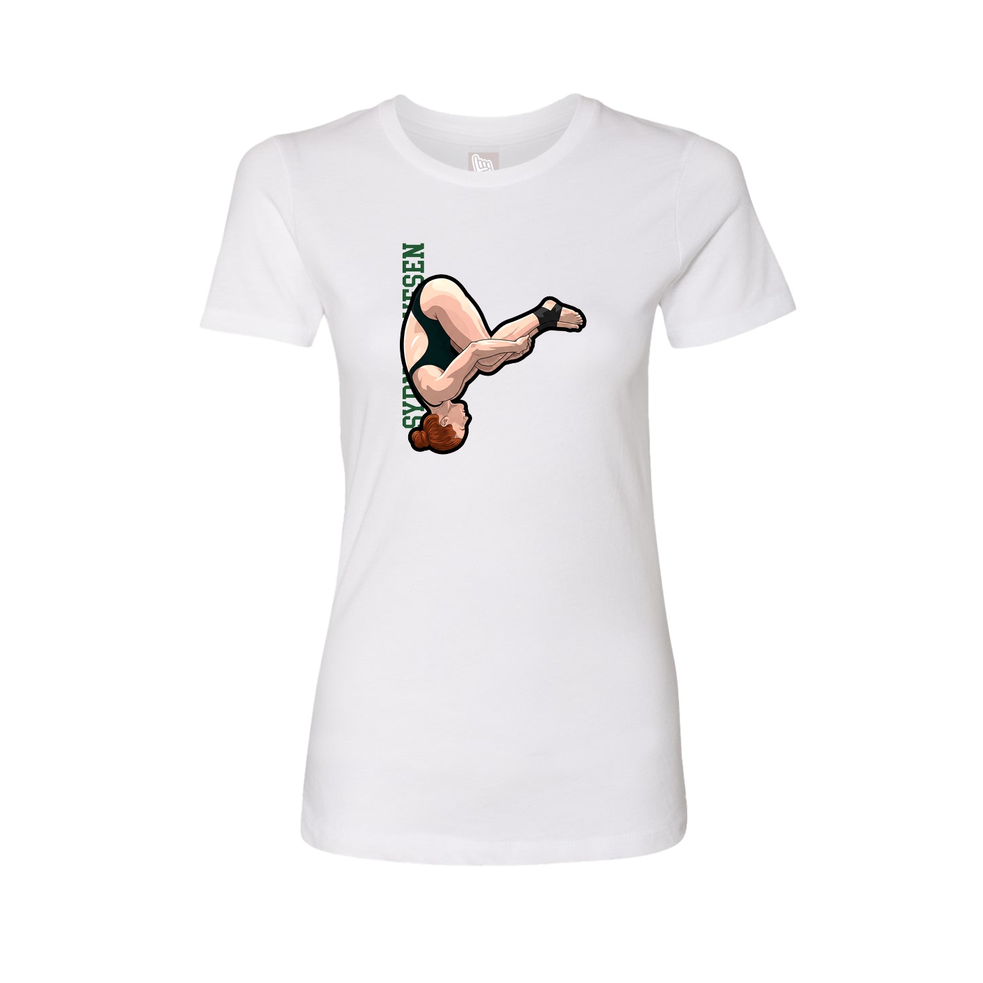 Womens Tee — Name Vertical in White