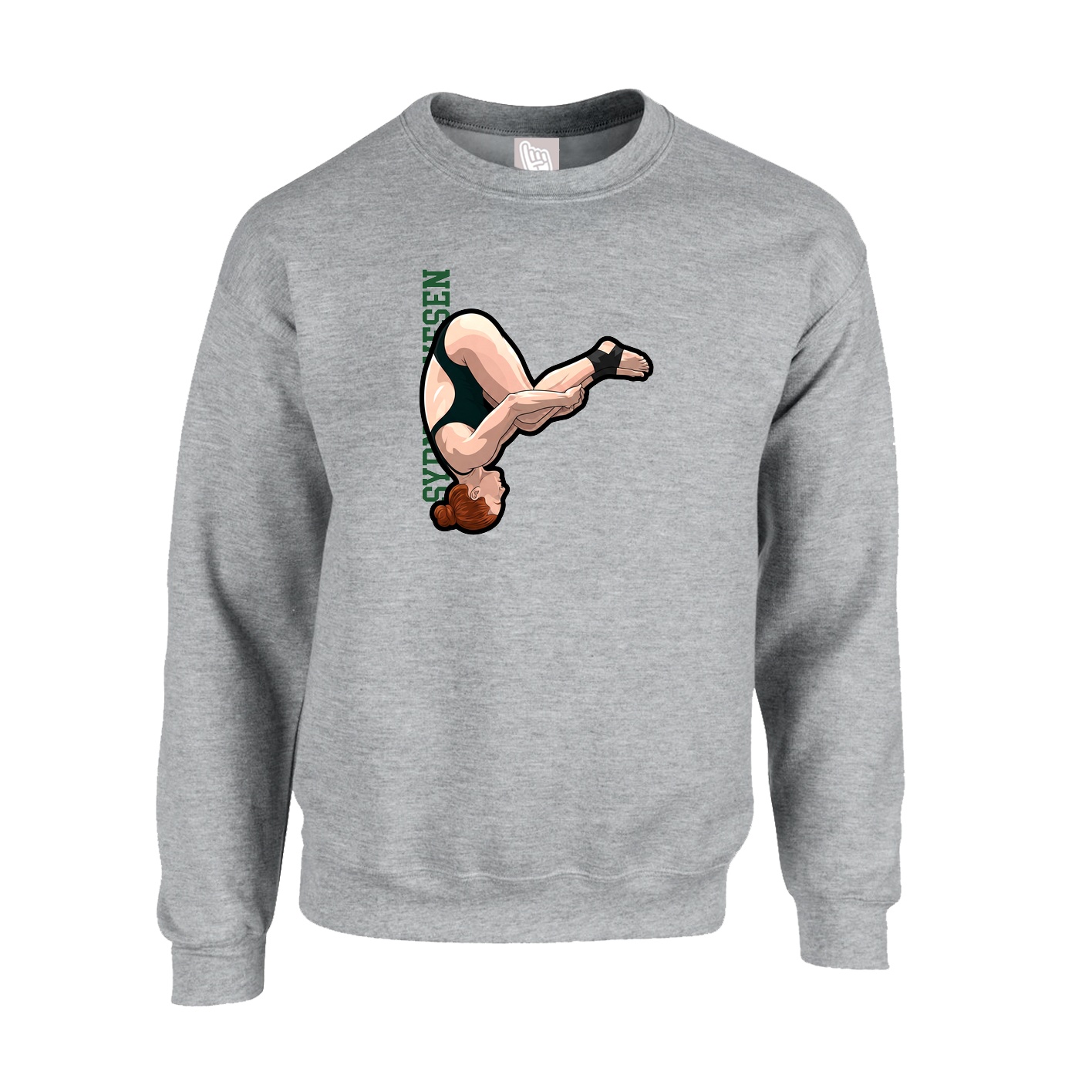 Fleece Crew — Name Vertical in Grey