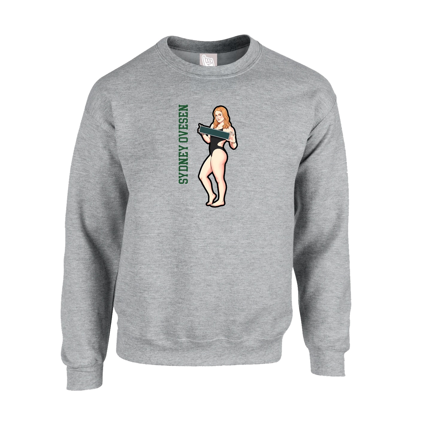 Fleece Crew — Name Vertical in Grey
