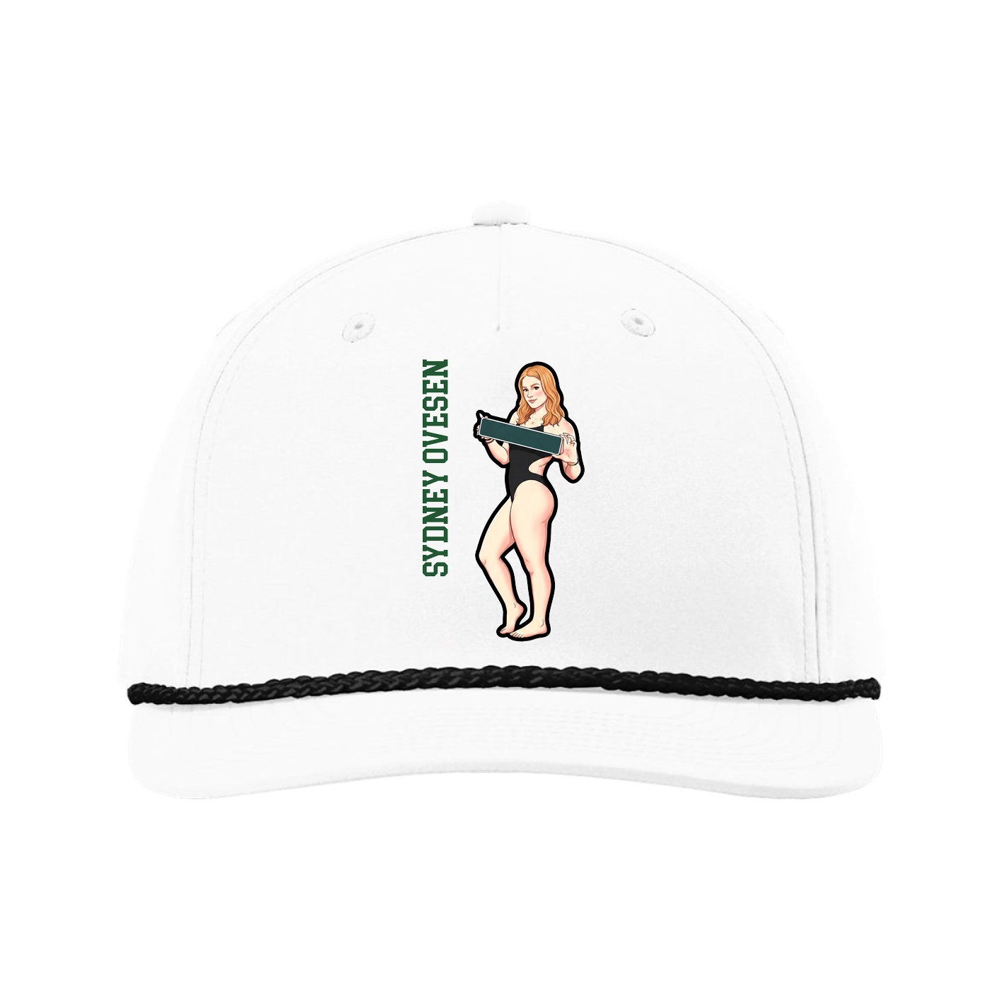Five-Panel Classic Rope Cap — Name Vertical in White