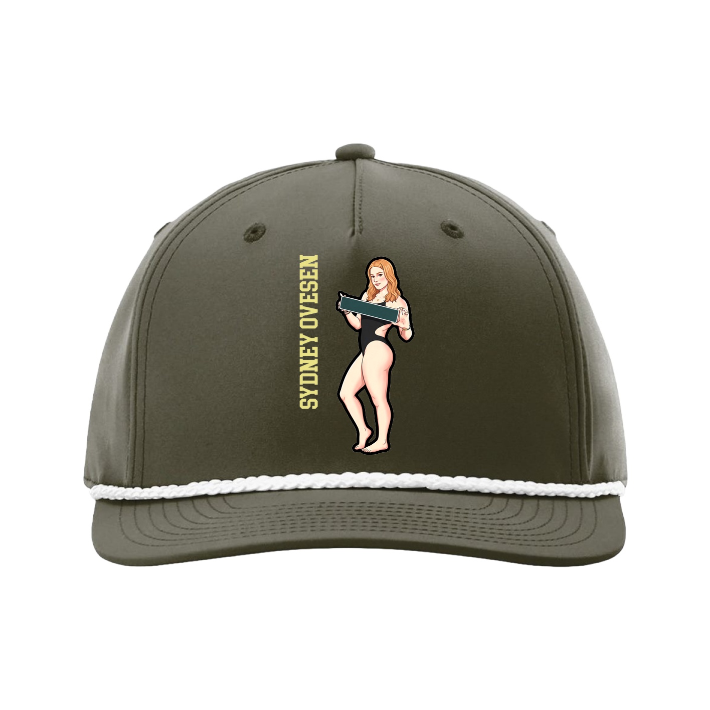 Five-Panel Classic Rope Cap — Name Vertical in Green