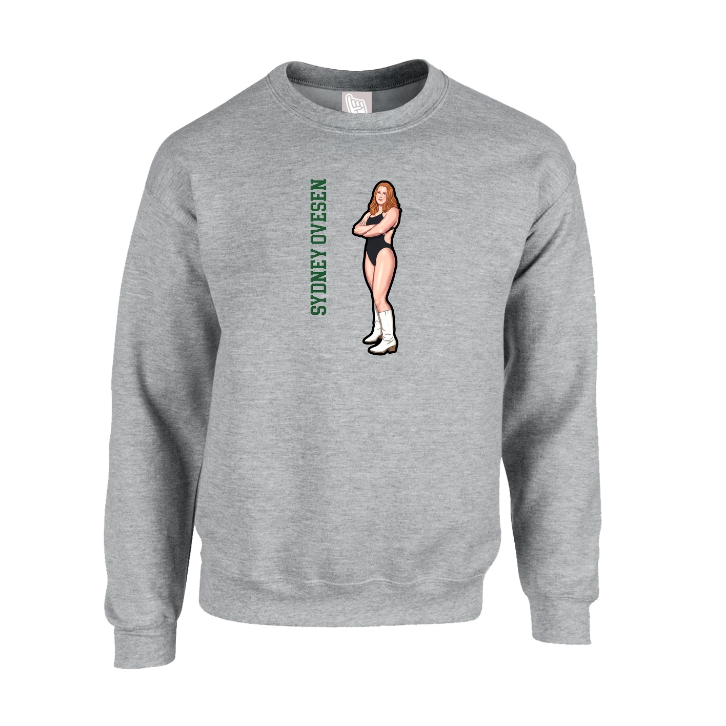 Fleece Crew — Name Vertical in Grey