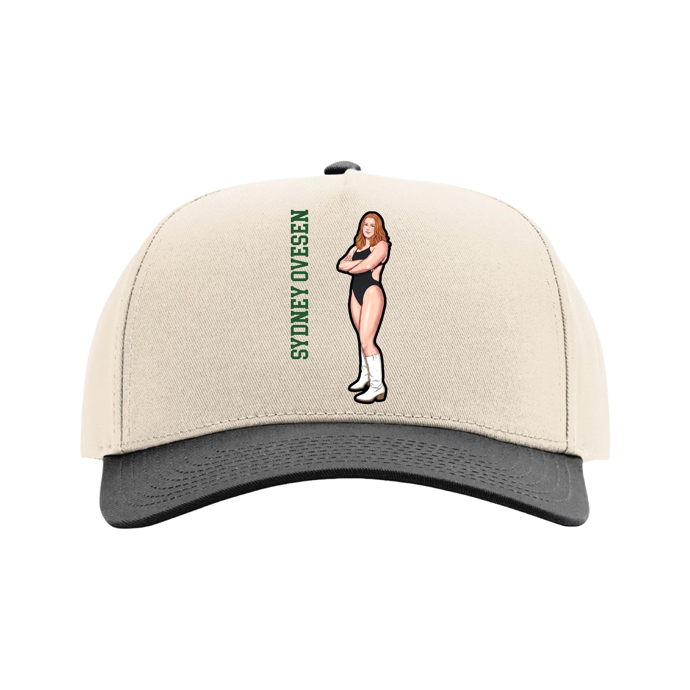 Full Fabric Five-Panel Champ Cap — Name Vertical in Cream/Black