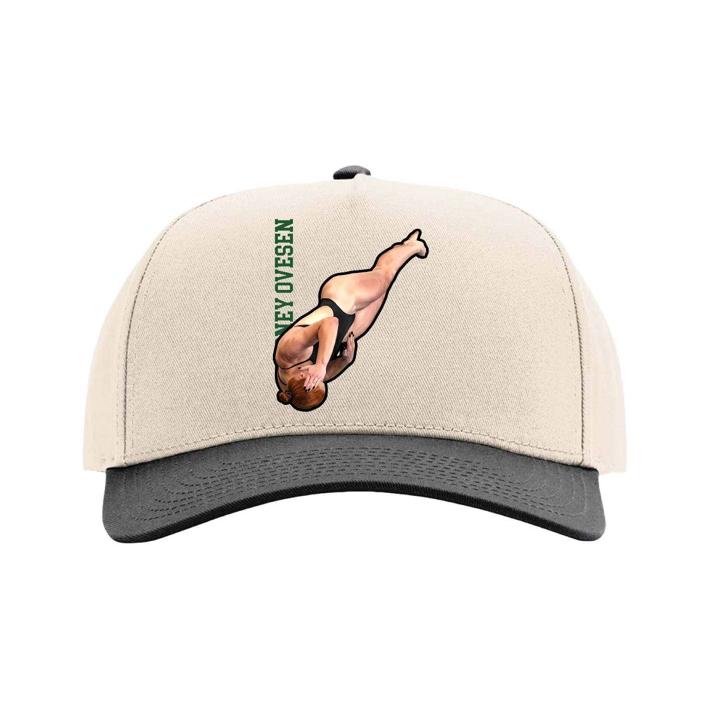 Full Fabric Five-Panel Champ Cap — Name Vertical in Cream/Black