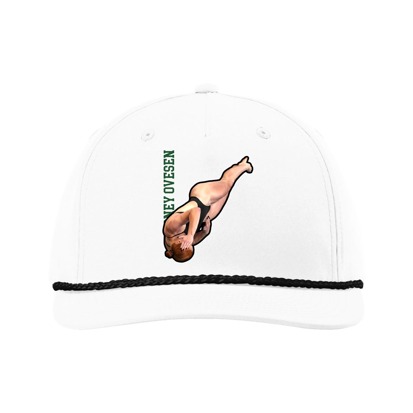 Five-Panel Classic Rope Cap — Name Vertical in White