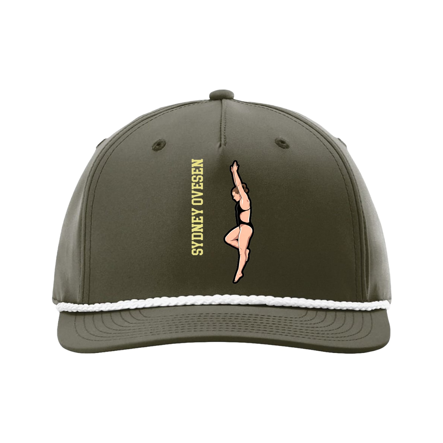 Five-Panel Classic Rope Cap — Name Vertical in Green