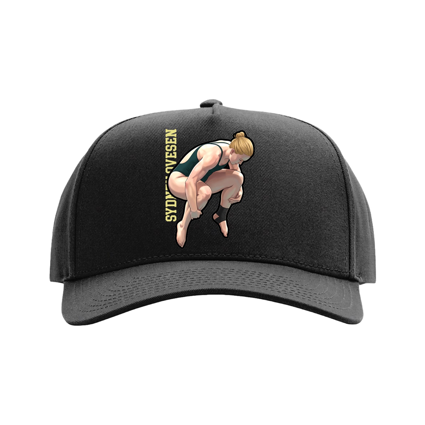 Full Fabric Five-Panel Champ Cap — Name Vertical in Black