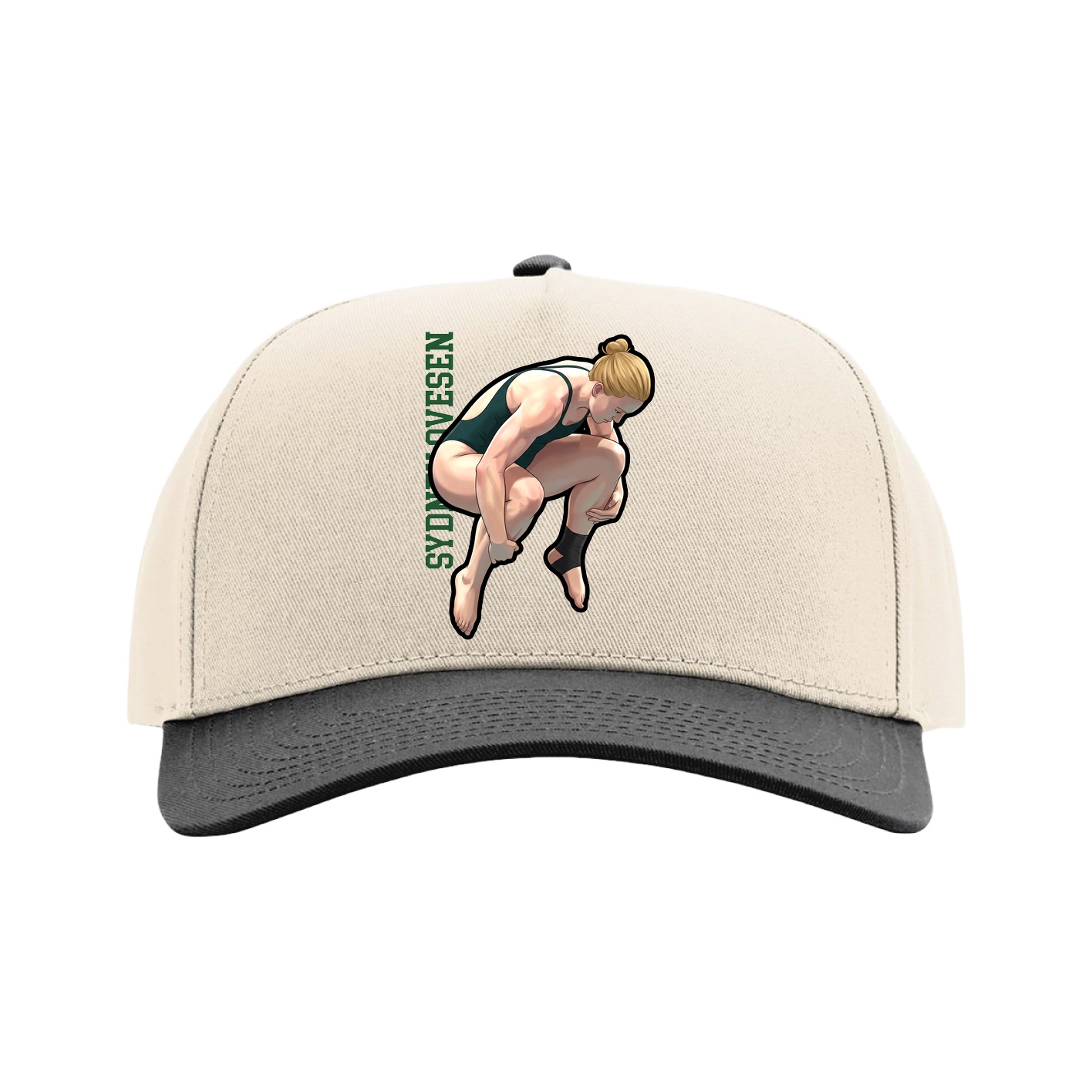 Full Fabric Five-Panel Champ Cap — Name Vertical in Cream/Black