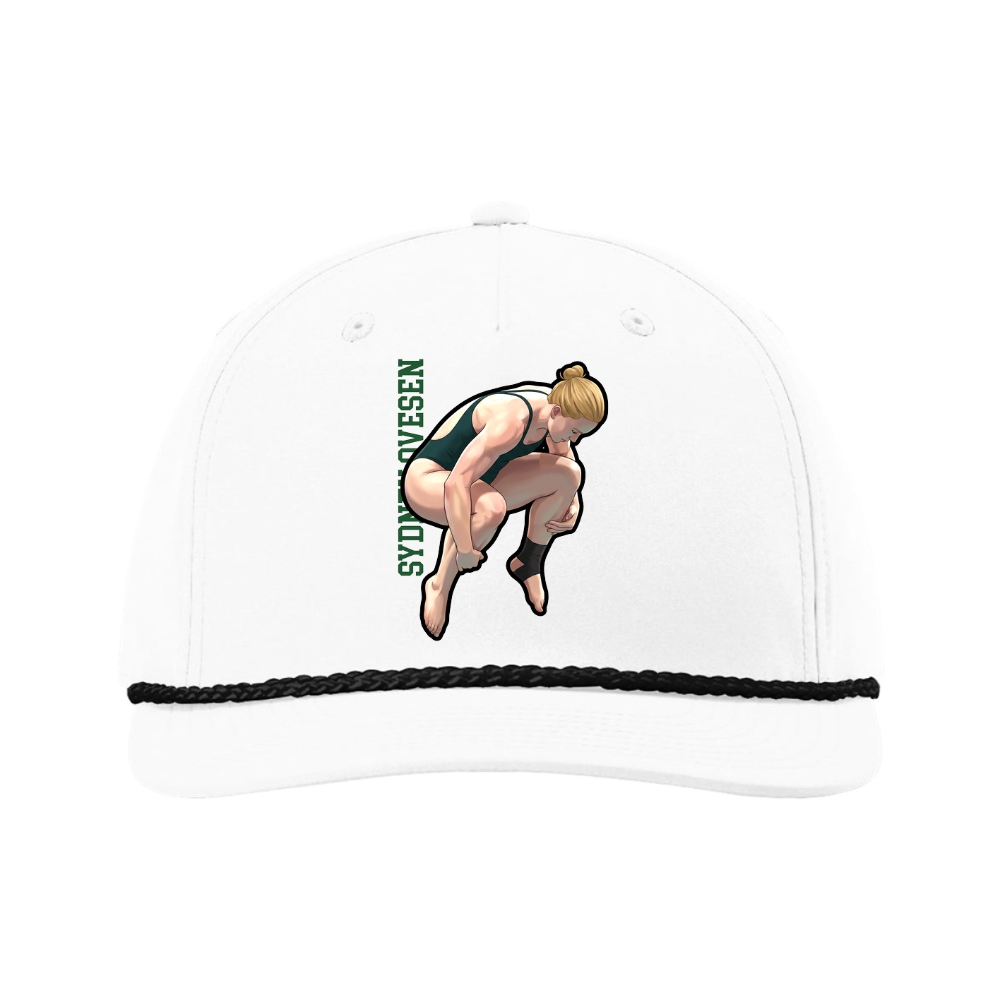 Five-Panel Classic Rope Cap — Name Vertical in White
