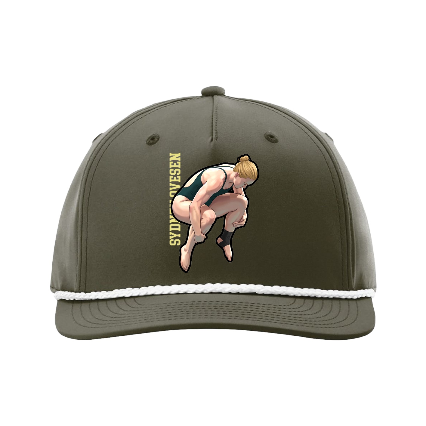 Five-Panel Classic Rope Cap — Name Vertical in Green
