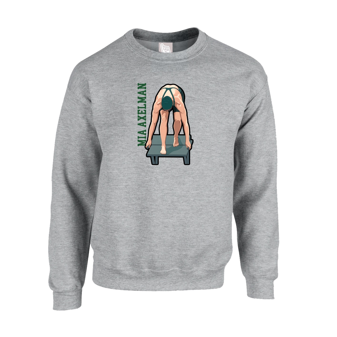 Fleece Crew — Name Vertical in Grey